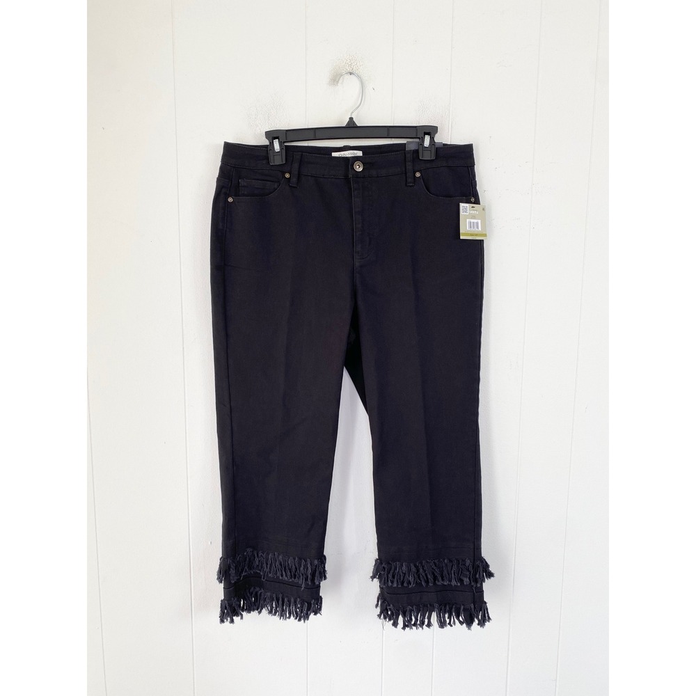 John Mark Black Fringe Hem Cropped Jeans Womens‎ 14P Petite New $109 Boho